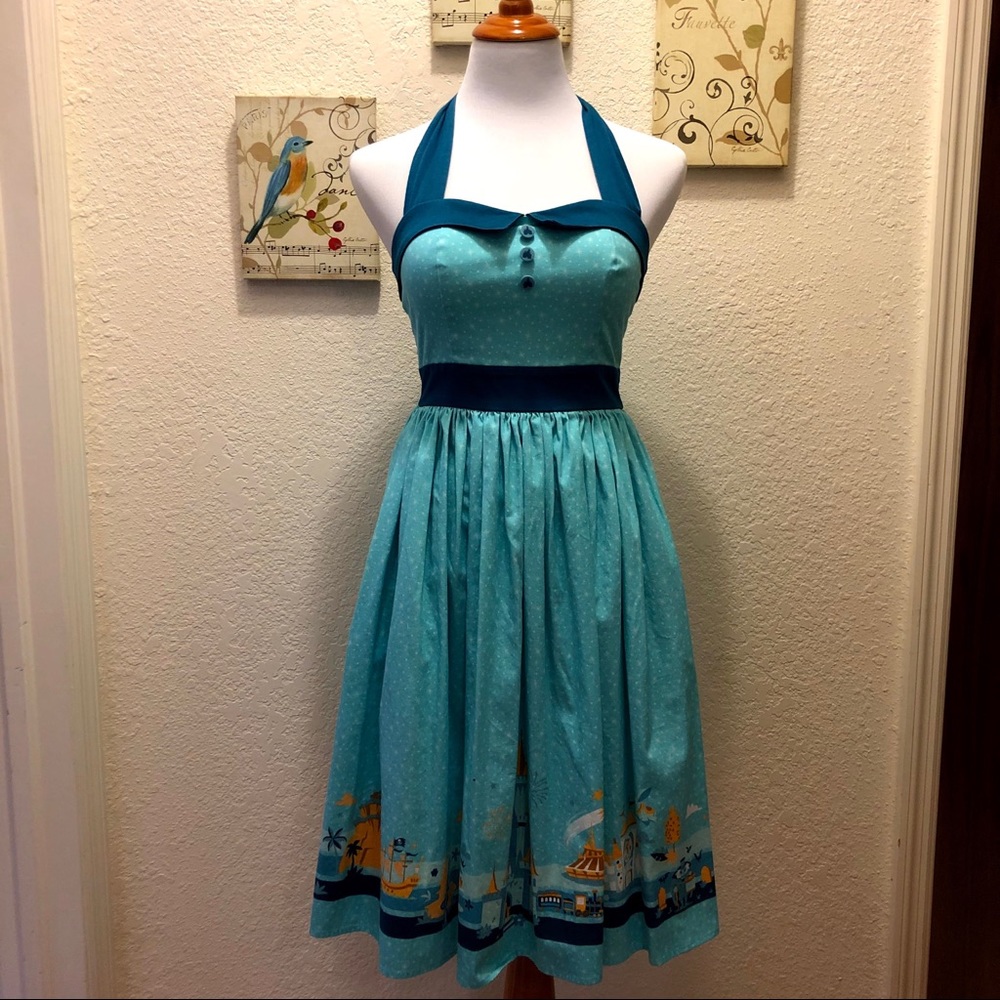 XS Disney Parks Dress Shop DisneyWorld print hem halter dress NWOT